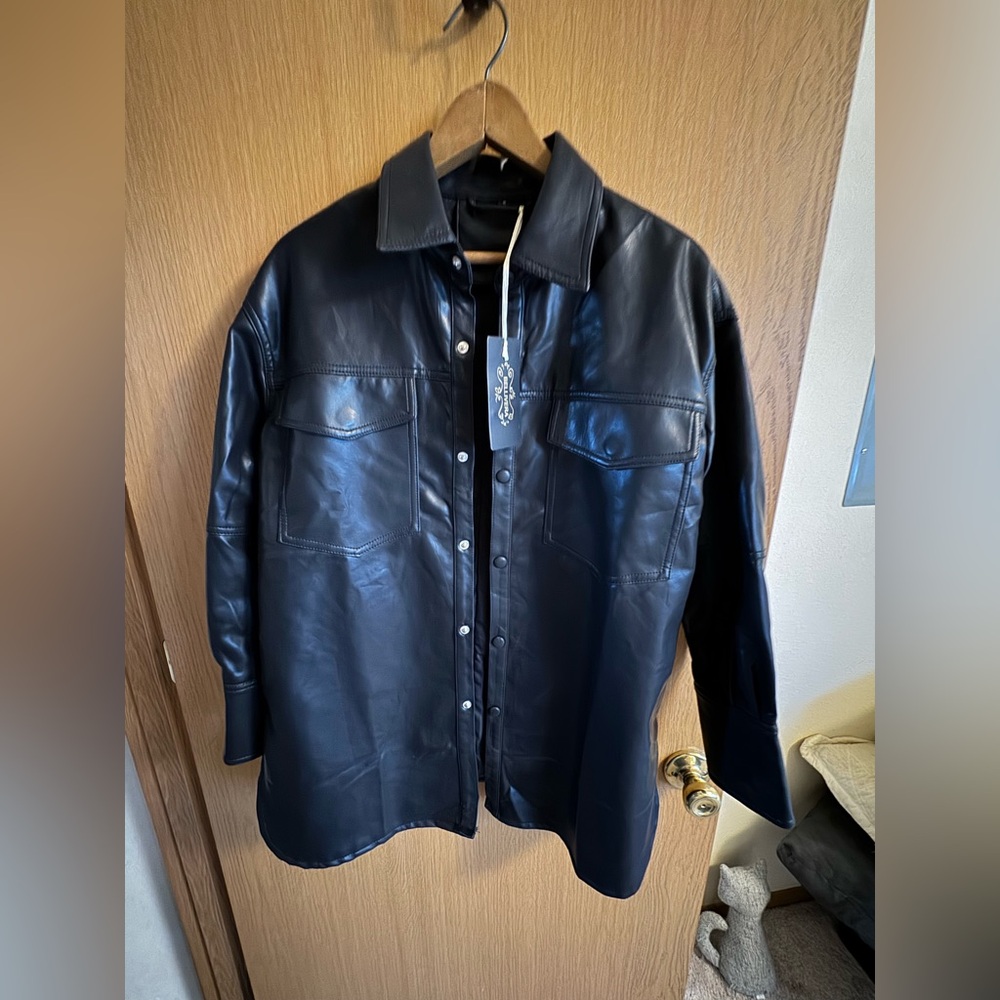 Bellivera faux Leather Button-Up Shirt